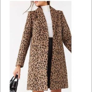 Brushed Wool Blend Leopard Print Coat brown/black